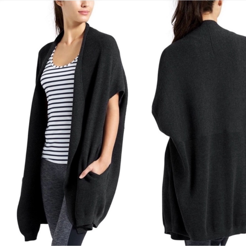Athleta Charcoal Open-Front Draped Poncho Sweater